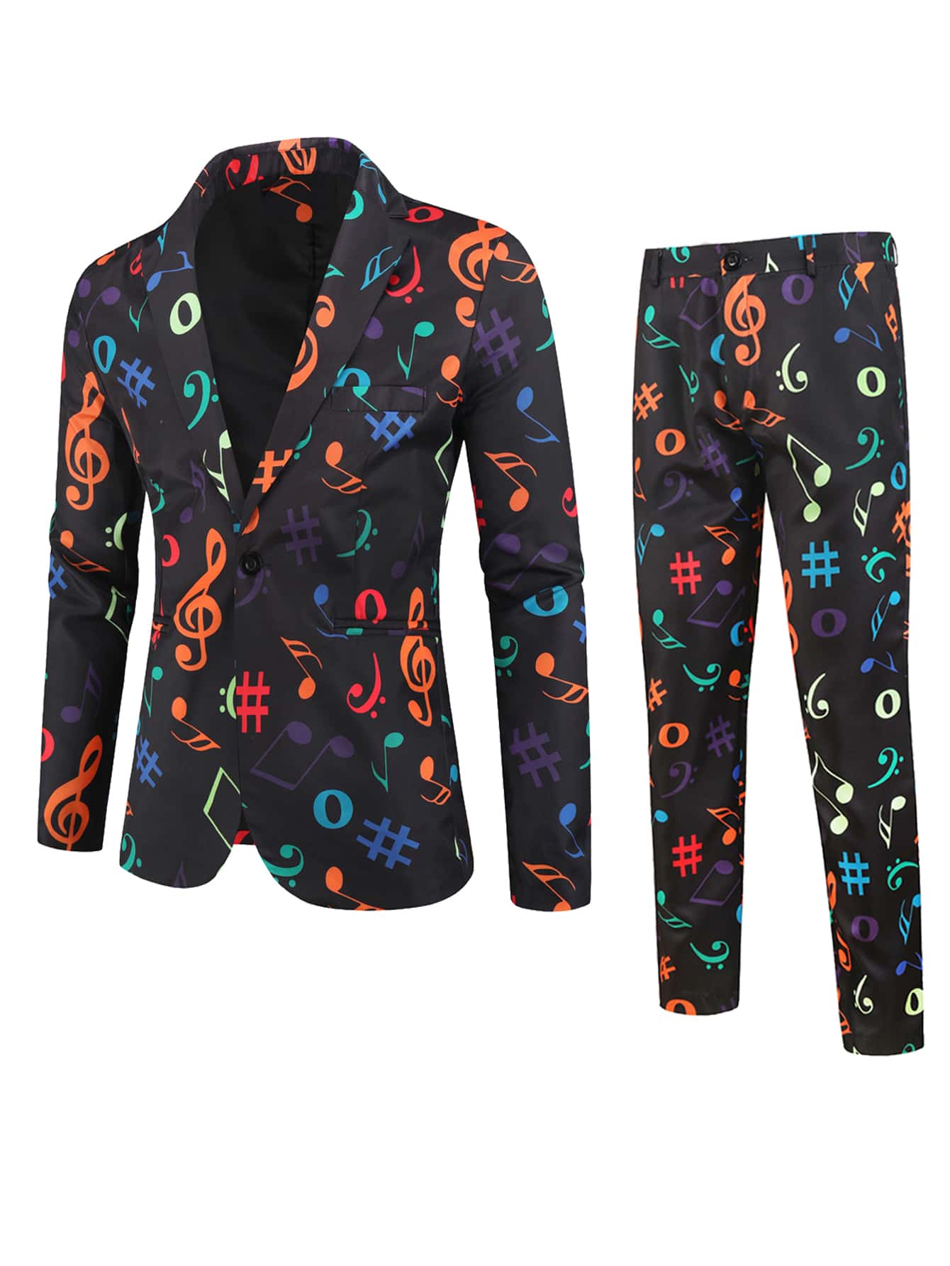 Hombres Set traje Pantalones con blazer con estampado de nota - Multicolor - Ver 1