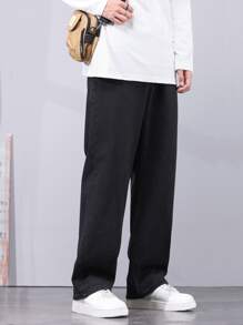 Men Single Button Straight Leg Jeans - Black - View 1