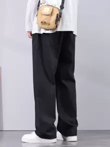 Men Single Button Straight Leg Jeans - Black - View 2