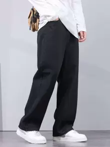 Men Single Button Straight Leg Jeans - Black - View 3