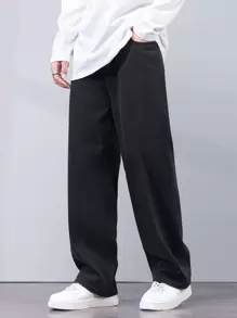 Men Single Button Straight Leg Jeans - Black - View 4