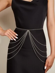 多層鏈條腰帶 - 銀色 - 查看 1