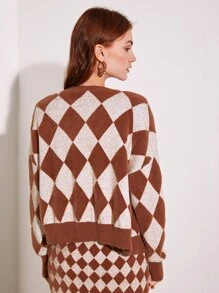 SHEIN Unity Cárdigan con patrón de rombo de hombros caídos - Multicolor - Ver 2