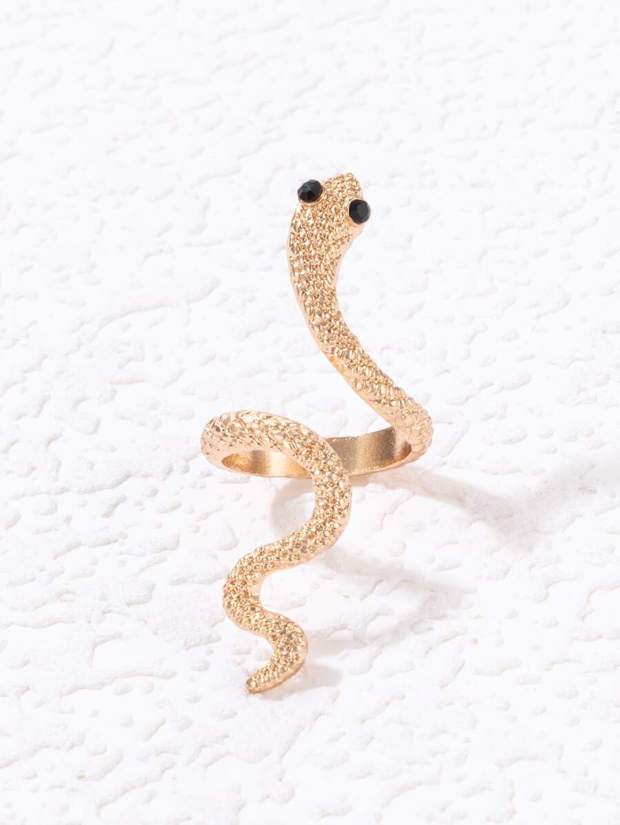 Rhinestone Decor Snake Design Cuff Ring - Vàng - Xem 1