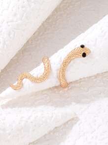 Rhinestone Decor Snake Design Cuff Ring - Vàng - Xem 2