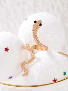 Rhinestone Decor Snake Design Cuff Ring - Vàng - Xem 4