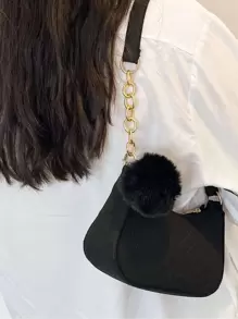 輕便商務休閒 Pom Pom 裝飾 Hobo 包，適合青少年女孩、女大學生、菜鳥和白領，非常適合辦公室、大學、工作、商務、通勤、戶外、旅行、郊遊 - 黑色 - 查看 8