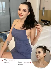 Claw Ponytail Extension Hair Accessories 18-20 Inch Long Natural Wave Heat Resistant Fiber Synthetic Ponytail Hairpiece for Women Daily Used black brown - Brown - View 11