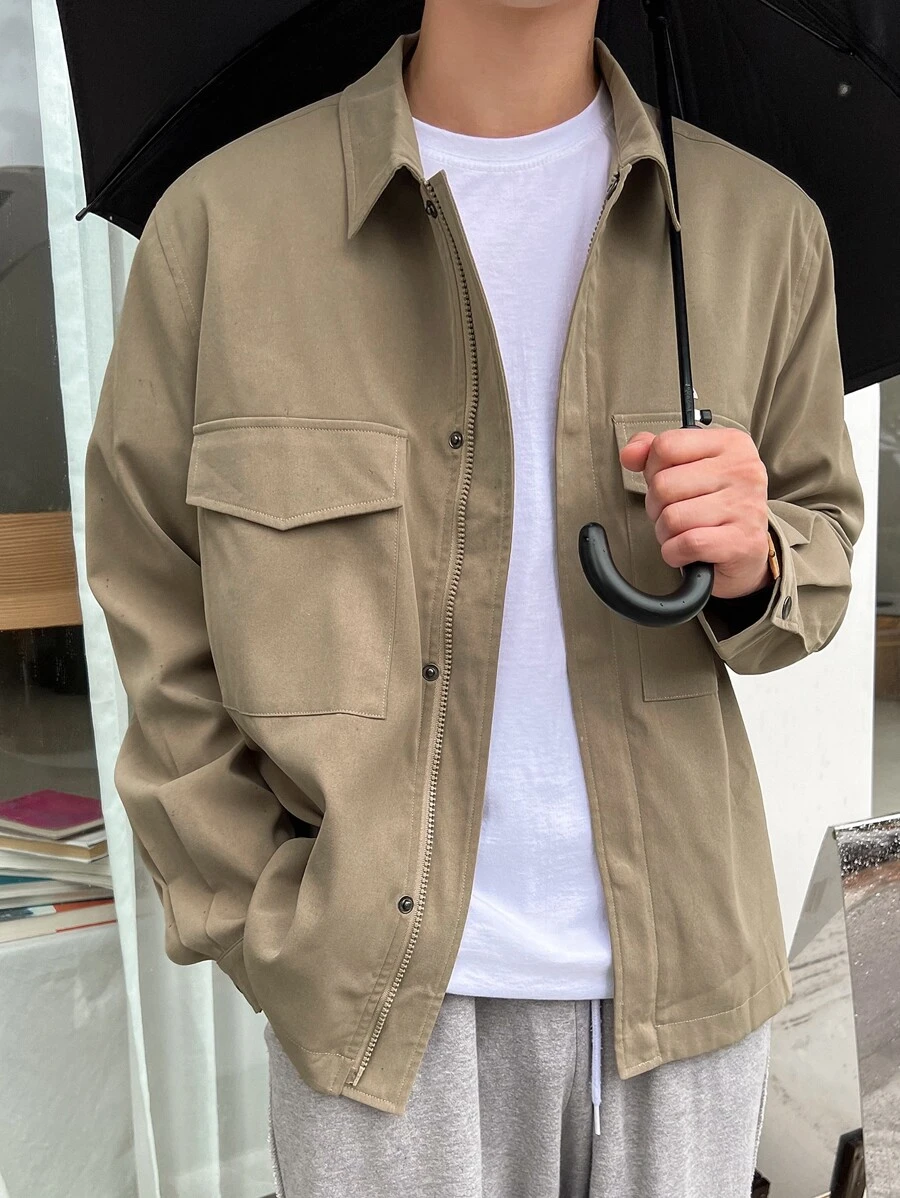 DAZY Men Solid Flap Pocket Jacket - Khaki - View 1