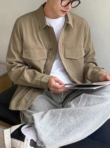 DAZY Men Solid Flap Pocket Jacket - Khaki - View 3