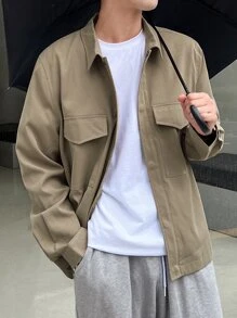 DAZY Men Solid Flap Pocket Jacket - Khaki - View 5