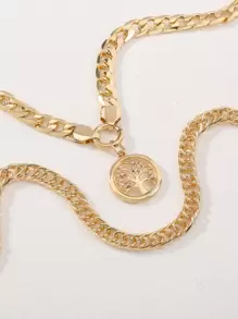 Nooxian 2入組水鑽裝飾樹細節圓形吊飾項鍊 - 金黃色 - 查看 3