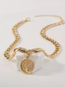 Nooxian 2入組水鑽裝飾樹細節圓形吊飾項鍊 - 金黃色 - 查看 5