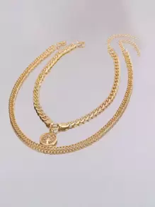 Nooxian 2入組水鑽裝飾樹細節圓形吊飾項鍊 - 金黃色 - 查看 6