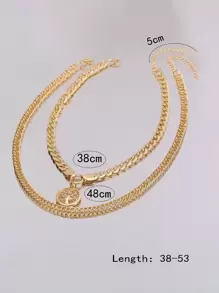 Nooxian 2入組水鑽裝飾樹細節圓形吊飾項鍊 - 金黃色 - 查看 7