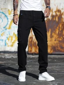 Manfinity Men Flap Pocket Cargo Jeans - Black - View 1