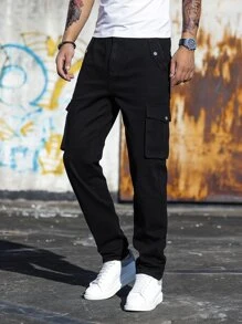 Manfinity Men Flap Pocket Cargo Jeans - Black - View 7