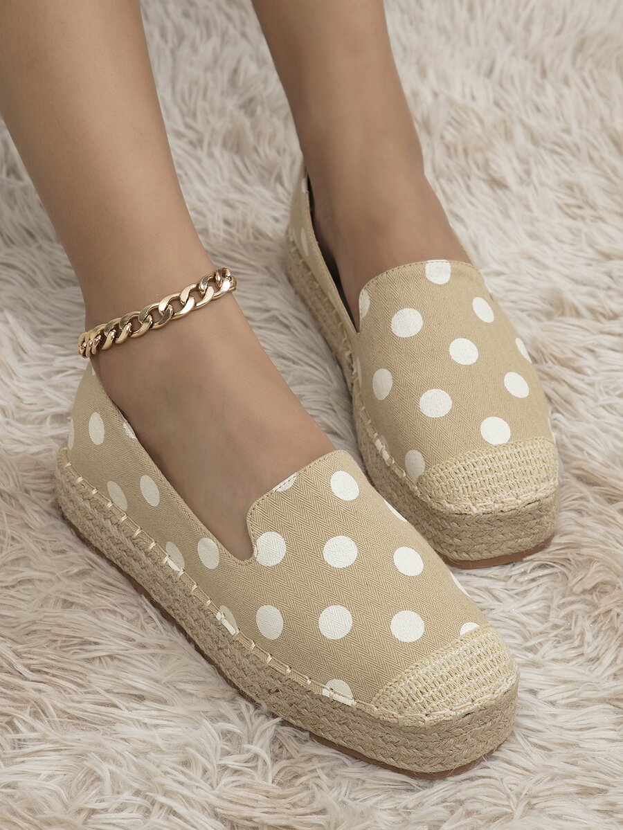 Canvas Random Polka Dot Square Toe Espadrille Flatform Loafers - Multicolor - View 1