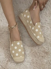Canvas Random Polka Dot Square Toe Espadrille Flatform Loafers - Multicolor - View 2