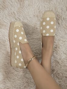 Canvas Random Polka Dot Square Toe Espadrille Flatform Loafers - Multicolor - View 3