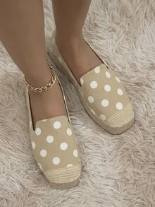 Canvas Random Polka Dot Square Toe Espadrille Flatform Loafers - Multicolor - View 4