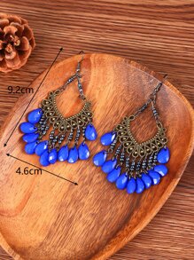 Bông tai thả tua rua đính cườm - Nhiều màu - Xem 3