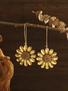 1 đôi Đúng mốt Creative & Thiết kế độc nhất Retro Vàng Tấn 3D Hình hoa hướng dương Hoa tai Đối với Của phụ nữ Mặc hàng ngày - Vàng - Xem 4