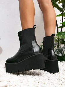 Minimalist Slip On Wedge Boots - Black - View 2