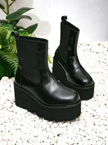 Minimalist Slip On Wedge Boots - Black - View 5