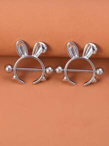 2 piezas/set Anillo de pezón de decoración de oreja de conejo de perforación perfecta, joyería de perforación de tabique magnético de arco iris de cobre