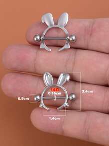 2 piezas/set Anillo de pezón de decoración de oreja de conejo de perforación perfecta, joyería de perforación de tabique magnético de arco iris de cobre