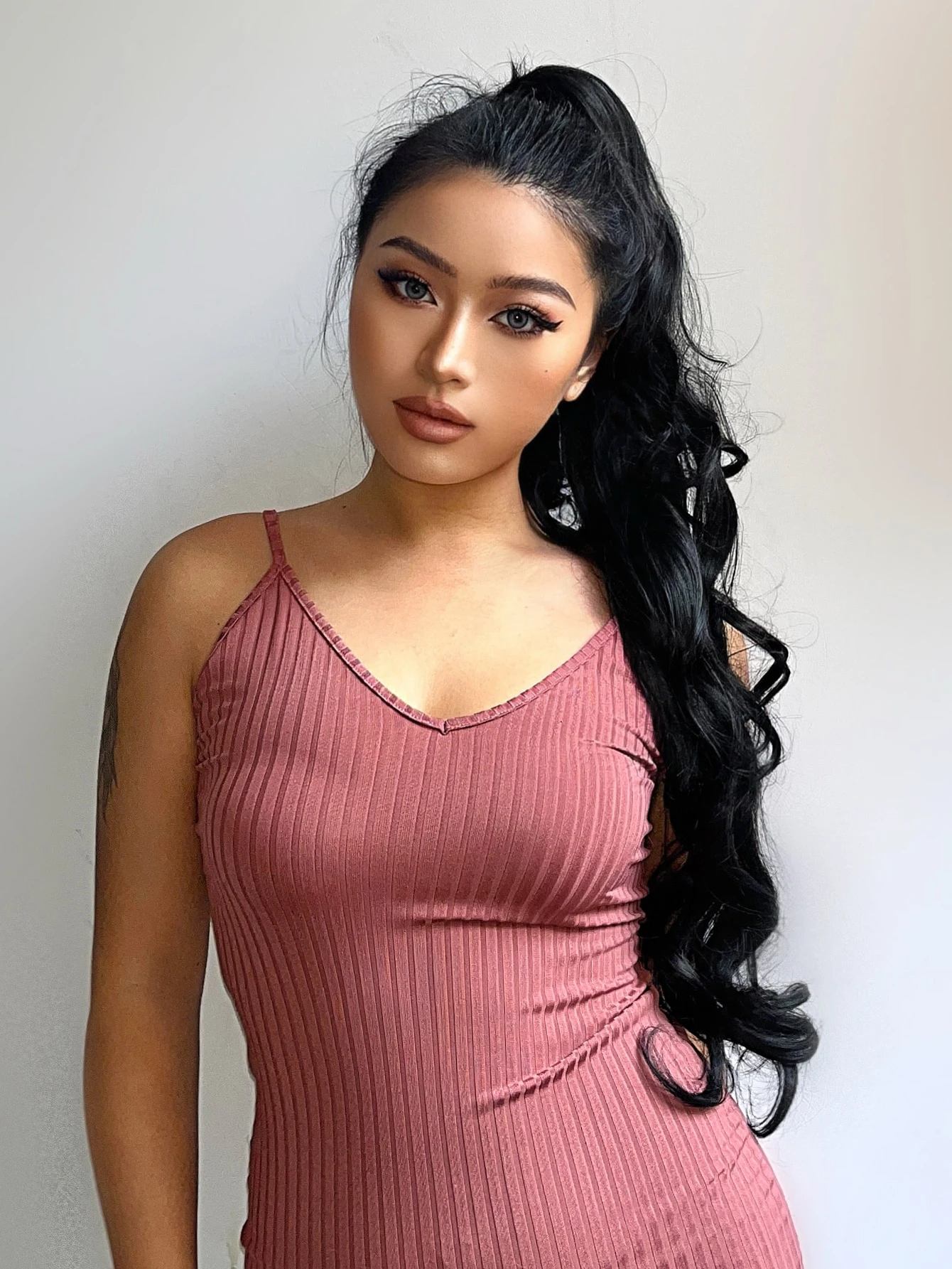 Miniatura 6 de Extensión del pelo largo rizado coleta sintético Negro