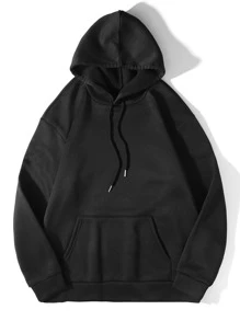 Claim Dot Áo hoodie nam dáng rộng có dây rút in hình hoạt hình và khẩu hiệu - màu đen - Xem 2