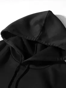 Claim Dot Áo hoodie nam dáng rộng có dây rút in hình hoạt hình và khẩu hiệu - màu đen - Xem 4