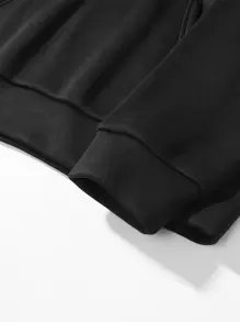 Claim Dot Áo hoodie nam dáng rộng có dây rút in hình hoạt hình và khẩu hiệu - màu đen - Xem 6