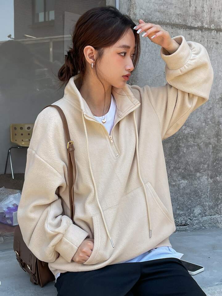 DAZY ハーフジッパー ドロップショルダー ドローストリング T
