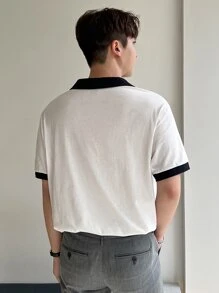 DAZY Men Cotton Contrast Collar Polo Shirt Business Attire - White - View 2
