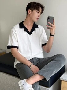 DAZY Men Cotton Contrast Collar Polo Shirt Business Attire - White - View 3