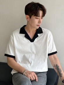 DAZY Men Cotton Contrast Collar Polo Shirt Business Attire - White - View 4