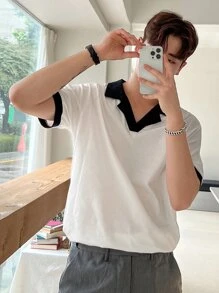 DAZY Men Cotton Contrast Collar Polo Shirt Business Attire - White - View 6