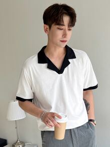 DAZY Men Cotton Contrast Collar Polo Shirt Business Attire - White - View 7