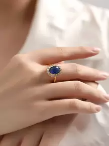 女士椭圆形立方氧化锆装饰戒指 - 彩色 - 查看 1
