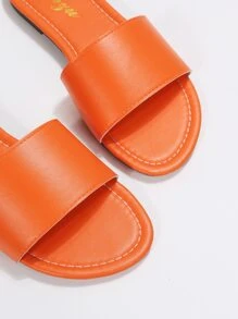 Neon Orange Single Band Slide Sandals - Orange - View 4
