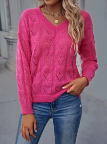 SHEIN LUNE Pointelle Knit Drop Shoulder Jumper - Hot Pink - View 6