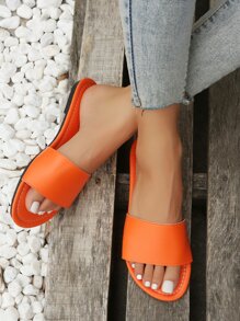 Neon Orange Single Band Slide Sandals - Orange - View 6