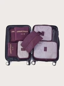 7pcs Letter Graphic Travel Storage Bag, Burgundy Multifunction Clothing Bag, Toiletry Packing Bag For Travel - Burgundy - View 2