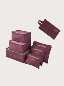 7pcs Letter Graphic Travel Storage Bag, Burgundy Multifunction Clothing Bag, Toiletry Packing Bag For Travel - Burgundy - View 3