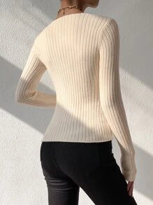 Chiquease Ribbed Knit Crossover Jumper - Apricot - View 2