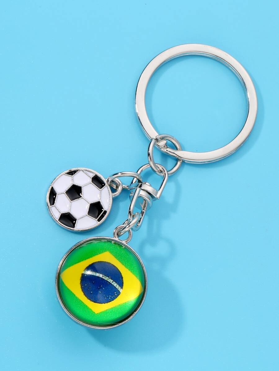 Men Brazil Flag & Soccer Charm Keychain - Multicolor - View 1