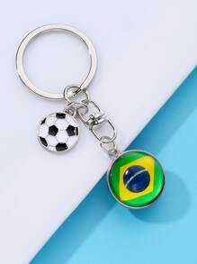 Men Brazil Flag & Soccer Charm Keychain - Multicolor - View 2